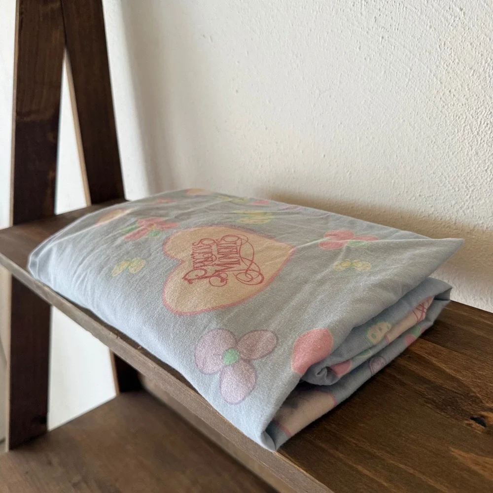 Vintage Precious Moments Twin Fitted Sheet Blue Hearts Flowers Franco 2002